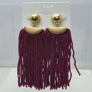 AQUA BURGUNDY FRINGE TASSLE EARRING GOLD TOP